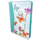 Biblia Reina Valera 60 Maravilla mariposas turquesa imitación piel cierre, índice letra gigante 15P PJR