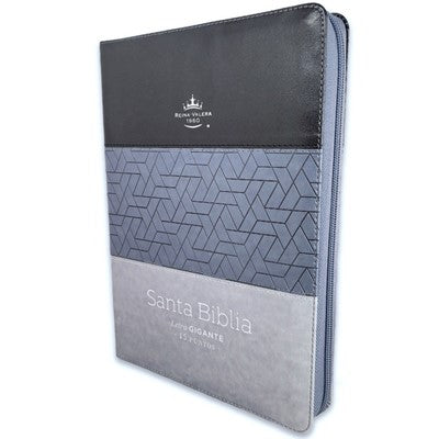 Biblia Reina Valera 60 Tricolor negro/gris oscuro/gris claro imitación piel con cierre letra gigante 15P PRJ