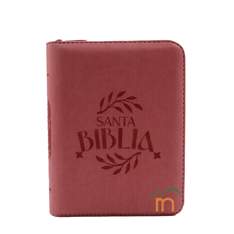 Biblia Reina Valera 1969 chica rosa, con QR 26 cm con cierre letras de Jesús en rojo