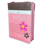 Biblia Reina Valera 60 bolsillo primor café beige rosa flores imitación piel con cierre 8.5P