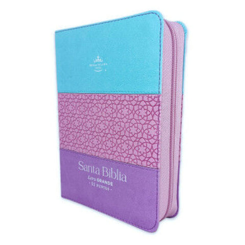 Biblia Reina Valera 60 tricolor azul rosa lila imitación piel con cierre e índice 11P