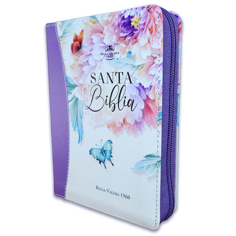 Biblia Reina Valera 1960 Jardin lila canto pintado Imitación Piel ziper con índice 8.5P