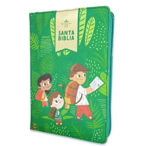 Biblia Reina Valera 60 manual interactiva para niños verde sentipiel con cierre 12P