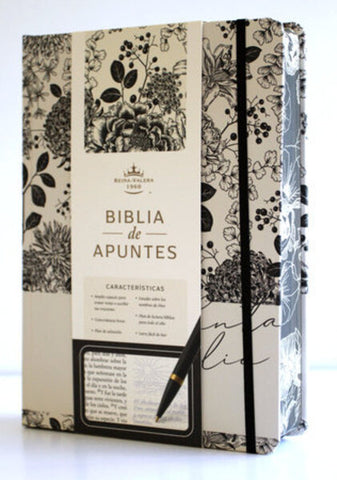 Biblia RV1960 Apuntes blanco negro c/flores canto pintado Tapa Dura 11P