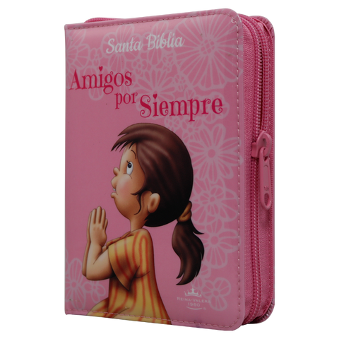 Biblia Reina Valera 60 amigos por siempre acolchada rosa con cierre acolchonada