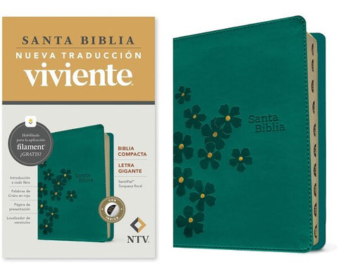 Biblia NTV Edicion compacta con filament turquesa SemiPiel Letra Grande con indice 10P