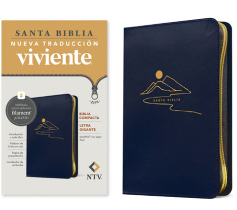 Biblia NTV Edicion compacta con filament azul SemiPel Letra Grande con Ziper 10P