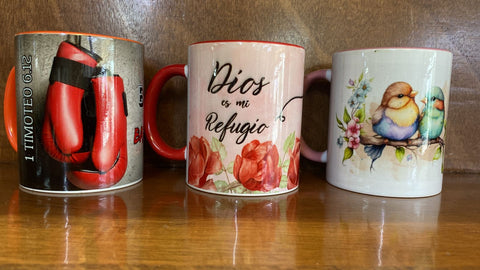 Taza con fondo y agarradera de color diferentes diseños