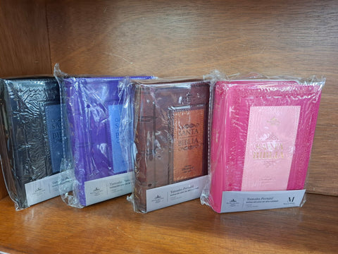 Biblia Reina Valera 60 frame lila, negra diferentes colores imitación piel chica 12P