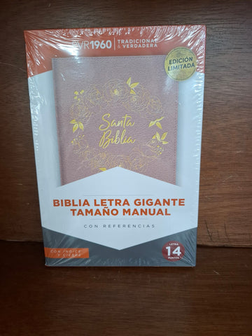 Biblia Reina Valera 60 manual letra gigante edición limitada rosa imitación piel con cierre e índice 14P