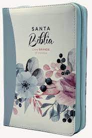 Biblia Reina Valera 60 primaveral azul claro imitación piel con cierre letra grande 11P PJR