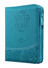 Biblia Reina Valera 60 bolsillo QR azul claro con cierre e índice PJR