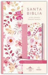 Biblia Reina Valera 1960 letra grande piel rosada con flores, tamaño manual