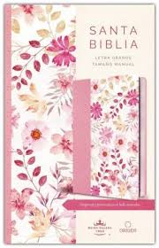 Biblia Reina Valera 1960 letra grande piel rosada con flores, tamaño manual