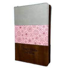 Biblia Reina Valera 60 manual tricolor gris rosa marrón imitación piel con cierre e índice 12.5P
