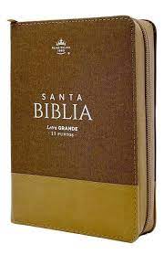 Biblia Reina Valera 60 chica letra grande half jean marrón café con cierre e índice 11P PRJ