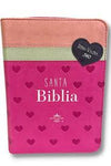 Biblia Reina Valera 60 Primor fucsia/blanco/rosa con corazones imitación piel con cierre BL 8.5P