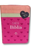 Biblia Reina Valera 60 Primor fucsia/blanco/rosa con corazones imitación piel con cierre BL 8.5P