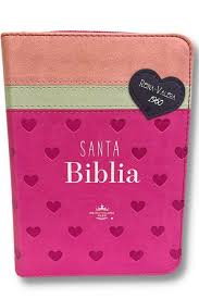Biblia Reina Valera 60 Primor fucsia/blanco/rosa con corazones imitación piel con cierre BL 8.5P