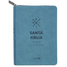 Biblia NVI chica azul letra grande imitación piel con cierre