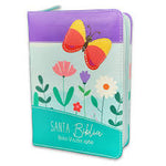 Biblia Reina Valera 60 primor lila/azul/turquesa mariposa imitación piel con cierre BL 8.5P