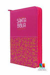 Biblia Reina Valera 60 mediana fucsia hojitas canto fucsia, letra grande, con cierre, QR PJR