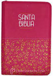 Biblia Reina Valera 60 mediana fucsia hojitas canto fucsia, letra grande, con cierre, QR PJR