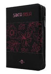 Biblia Reina Valera 60 mediana letra grande negro flores QR con cierre PJR
