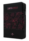 Biblia Reina Valera 60 mediana letra grande negro flores QR con cierre PJR