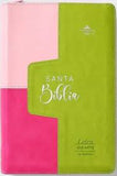 Biblia Reina Valera 60 Iconic lila rosa morado/fucsia rosa lima imitación piel, índice, cierre, letra gigante 14P