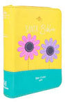 Biblia Reina Valera 60 primor amarillo turquesa dos flores imitación piel con cierre TB 7.5P