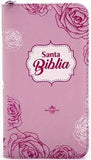 Biblia Reina Valera 60 tamaño agenda rosada flores QR con cierre e índice PJR