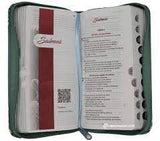 Biblia Reina Valera 60 tamaño agenda verde hojas QR con cierre e índice PJR
