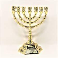 Menorah 7 brazos 12 tribus 15.8 cms dorado brillante