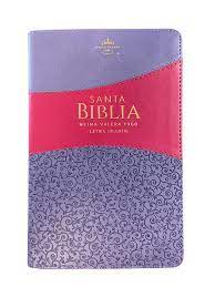 Biblia Reina Valera 60 Clásica botono lila/morado imitación piel, índice, manual, letra grande 12.5P PJR