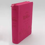 Biblia NVI chica imitación piel fucsia letra grande con cierre