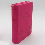 Biblia NVI chica imitación piel fucsia letra grande con cierre