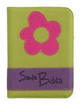 Biblia Reina Valera 60 chica aplicación flor verde lila con cierre PJR