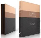 Biblia Reina Valera 60 Tricolor letra gigante beige/café/negro imitación piel con cierre manual 14P PJR