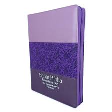 Biblia Reina Valera 60 Tricolor letra super gigante imitación piel lila morado negro con cierre e índice 19P