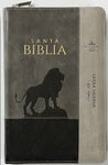 Biblia Reina Valera 60 manual inspiración león negro gris imitación piel con cierre, índice 12.5P