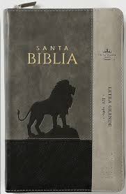 Biblia Reina Valera 60 manual inspiración león negro gris imitación piel con cierre, índice 12.5P
