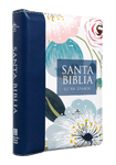 Biblia Reina Valera 1960 Chica letra Gigante Imitación piel azul flores con cierre