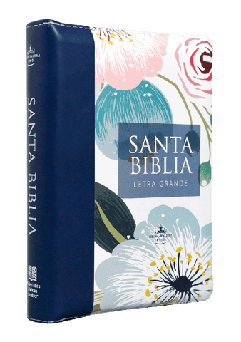 Biblia Reina Valera 1960 Chica letra Gigante Imitación piel azul flores con cierre