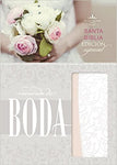 Biblia Reina Valera 60 simil piel recuerdo de boda con filigrana blanca/rosa