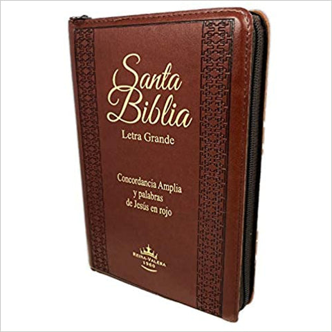 Biblia Reina Valera 60 letra grande con cierre imitación piel marrón PJR