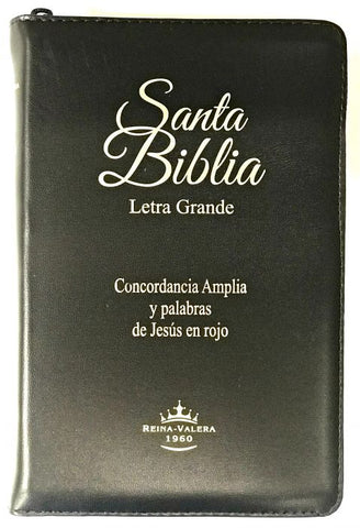 Biblia Reina Valera letra grande, cierre, índice color negro canto dorado PJR