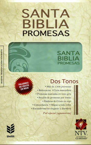 Biblia NTV promesas aguamarina floral mujer