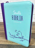 Biblia Reina Valera 60 Fantasía lila turquesa piel cierre 8.5P