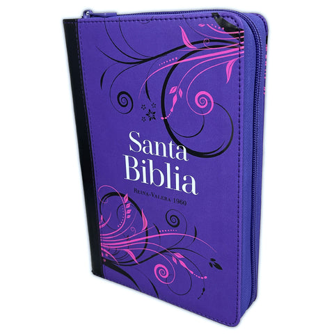 Biblia Letra Grande con Cierre RV1960: imit. piel lila floral